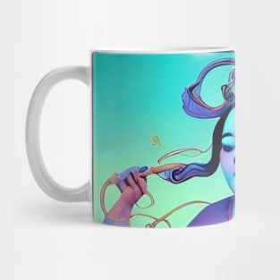 surreal asian goddess riding a bike Mug